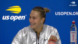 Aryna Sabalenka em entrevista coletiva no US Open