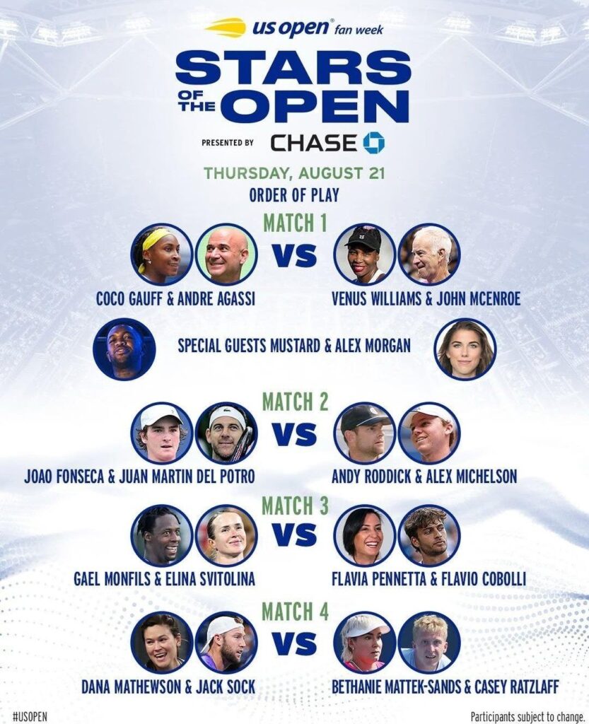 Fonseca desafia saque de Roddick em Jogo de Lendas do US Open nesta 5ª. Horário e Onde Assistir! 1 usopenlendas