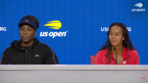 Venus Williams e Leylah Fernandez em coletiva no US Open.