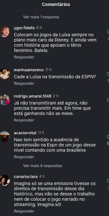 Internautas questionam ESPN por falta de transmissões de jogos de Luisa Stefani 1 comentarios