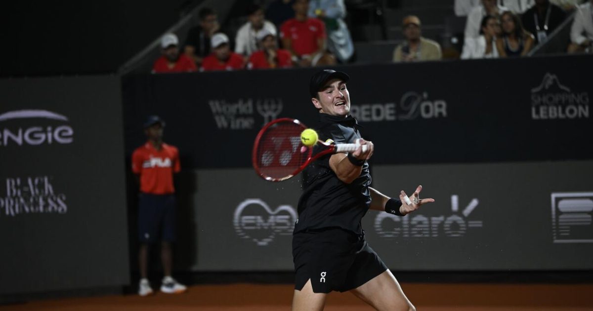 3DT4B0T Rio de Janeiro, Brazil, February 19, 2026. Rio Open tennis tournament, Brazilian tennis player Joao Fonseca in action.