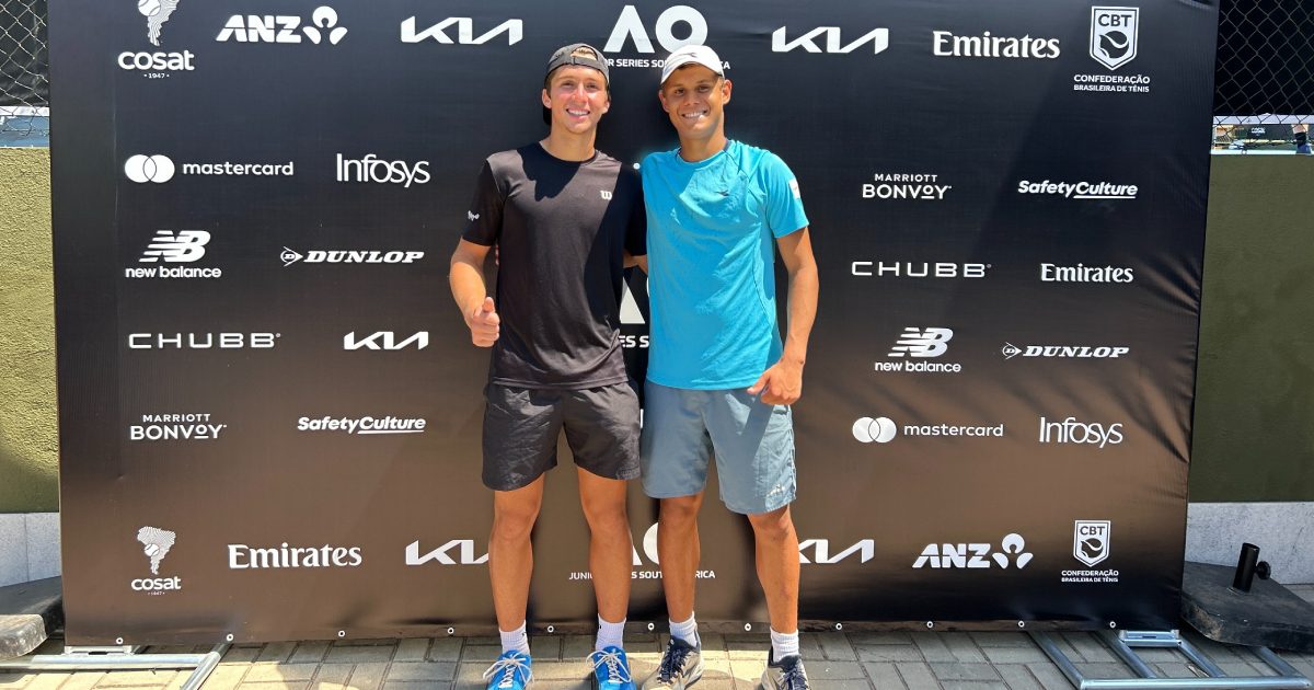 Leonardo Storck de preto e Livas Damásio de azul (Crédito: Divulgação/Rio Tennis)