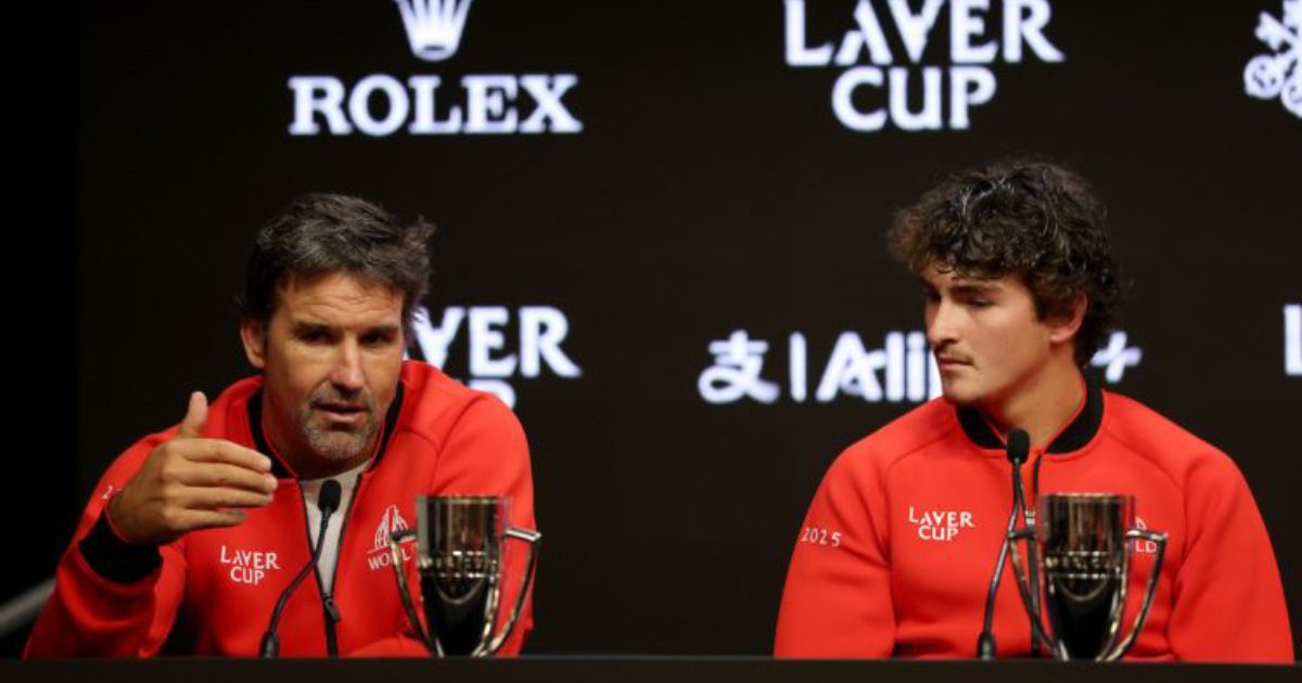 Patrick Rafter e João Fonseca em entrevista coletiva. (Crédito: Lave Cup)